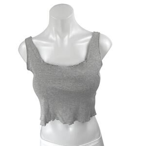 Beyond Her Gray Rib Knit Sleeveless Scalloped Cami Camisole Crop Tank Top Sz 10